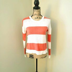 White and Coral Striped Sweater